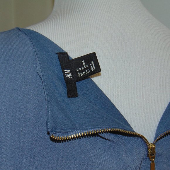 H & M Womens Dress Sz 10 Gray Blue Shift Knee Length Inverted Pleat Lightweight - Picture 8 of 8